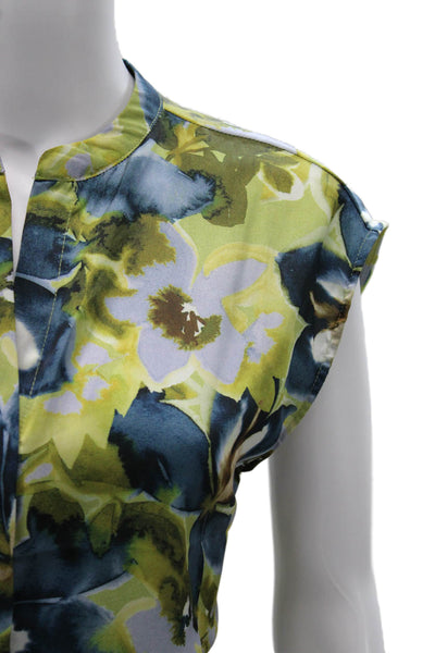 Elie Tahari Women Floral Multicolor Collared Button Polyester Blouse Size XS