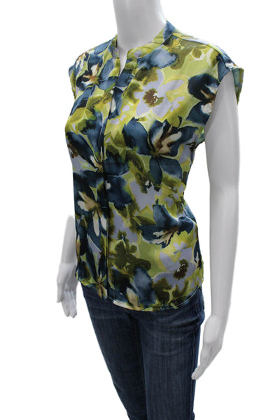 Elie Tahari Women Floral Multicolor Collared Button Polyester Blouse Size XS