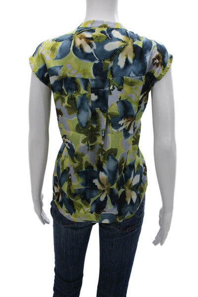 Elie Tahari Women Floral Multicolor Collared Button Polyester Blouse Size XS