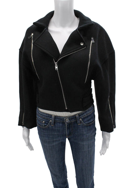 Zara Women Biker Jacket Black Viscose Zip Long Sleeve Size XS