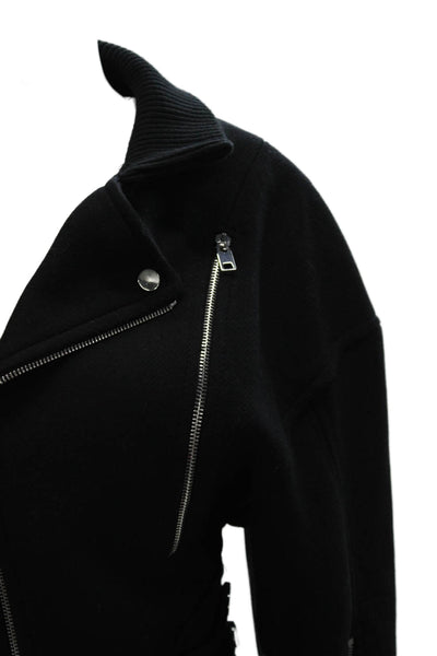 Zara Women Biker Jacket Black Viscose Zip Long Sleeve Size XS