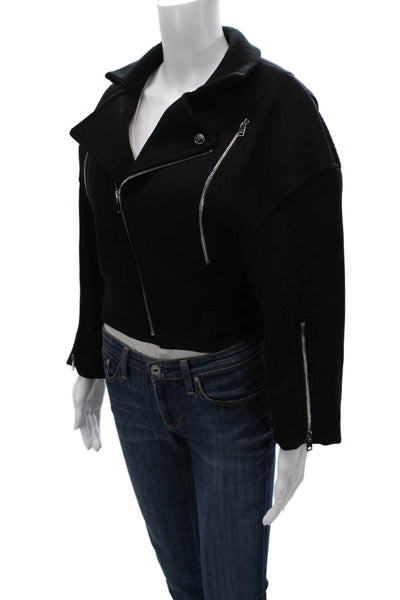 Zara Women Biker Jacket Black Viscose Zip Long Sleeve Size XS