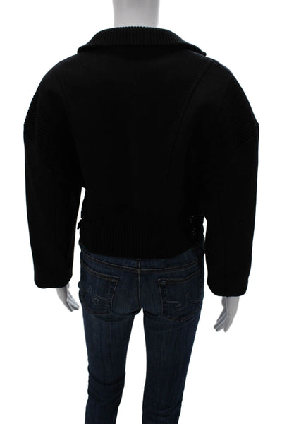 Zara Women Biker Jacket Black Viscose Zip Long Sleeve Size XS