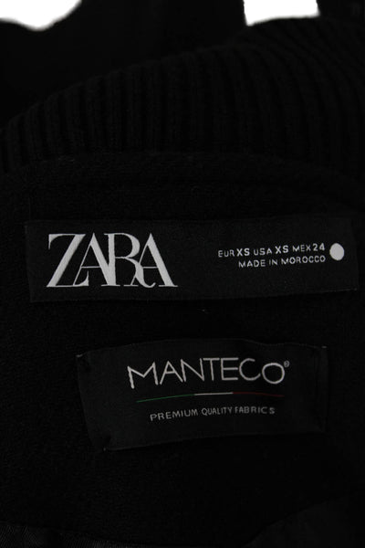 Zara Women Biker Jacket Black Viscose Zip Long Sleeve Size XS