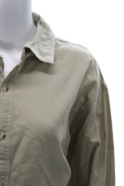 MNG Womens Cropped Button-Up Blouse Beige Cotton Long Sleeve Size S