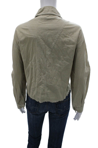 MNG Womens Cropped Button-Up Blouse Beige Cotton Long Sleeve Size S