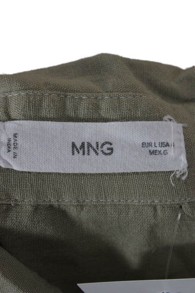 MNG Womens Cropped Button-Up Blouse Beige Cotton Long Sleeve Size S