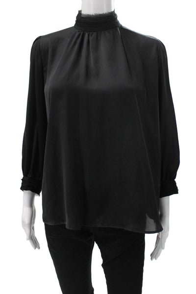 Zara Womens Black High Neck Long Sleeve Basic Blouse Polyester Blend Size M