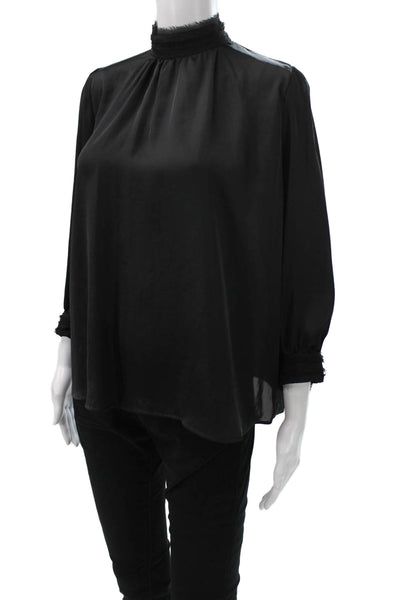 Zara Womens Black High Neck Long Sleeve Basic Blouse Polyester Blend Size M