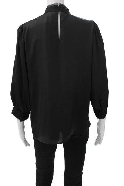 Zara Womens Black High Neck Long Sleeve Basic Blouse Polyester Blend Size M