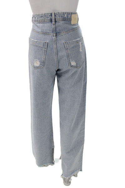 Zara Womens Wide Leg Jeans Blue High Rise Button 100% Cotton Size 6