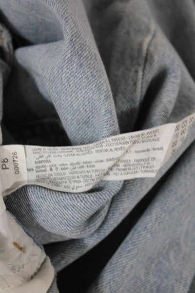 Zara Womens Wide Leg Jeans Blue High Rise Button 100% Cotton Size 6