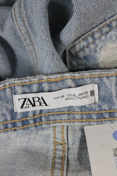 Zara Womens Wide Leg Jeans Blue High Rise Button 100% Cotton Size 6