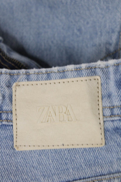 Zara Womens Wide Leg Jeans Blue High Rise Button 100% Cotton Size 6
