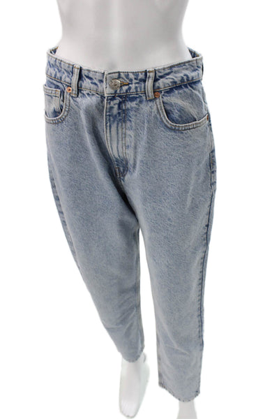 Zara Womens Mom Jeans High Rise Button Blue Cotton Size 8