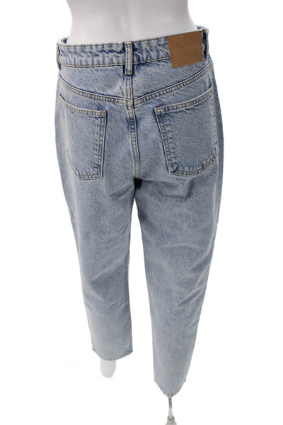 Zara Womens Mom Jeans High Rise Button Blue Cotton Size 8