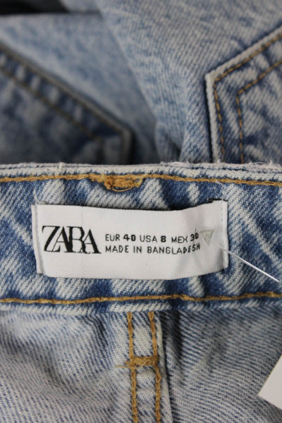 Zara Womens Mom Jeans High Rise Button Blue Cotton Size 8