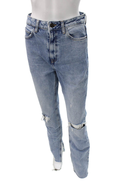 Zara Women Straight Jeans High Rise Blue Cotton Size 4