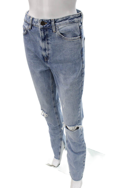 Zara Women Straight Jeans High Rise Blue Cotton Size 4