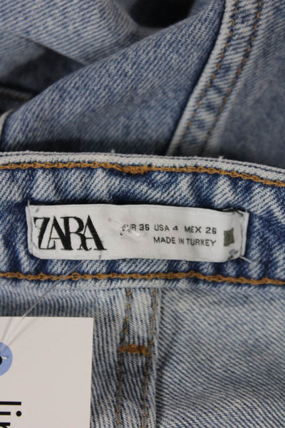 Zara Women Straight Jeans High Rise Blue Cotton Size 4