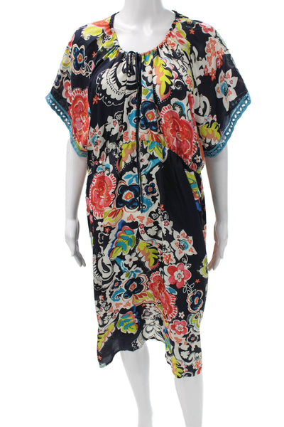 Johnny Was Womens Kaftan Dress Multicolor Floral Knee Length Size S
