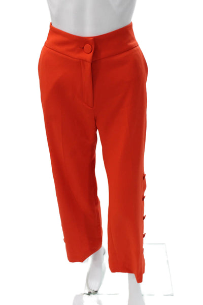Vilagallo Womens Cropped Orange Pants Button 95% Polyester Size 38