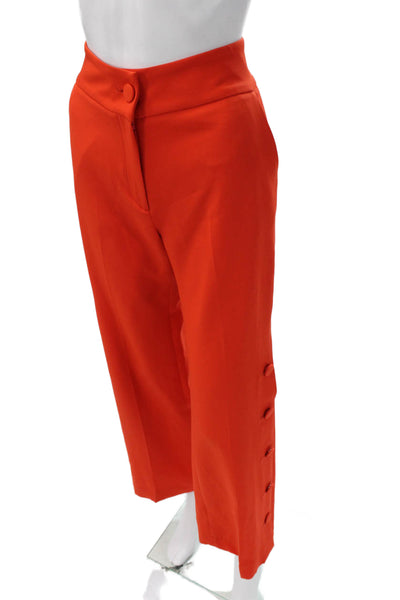Vilagallo Womens Cropped Orange Pants Button 95% Polyester Size 38