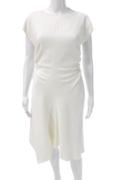 Halston Womens Sheath Dress White Boat Neck Short Sleeve Knee Length Size 4
