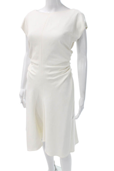 Halston Womens Sheath Dress White Boat Neck Short Sleeve Knee Length Size 4