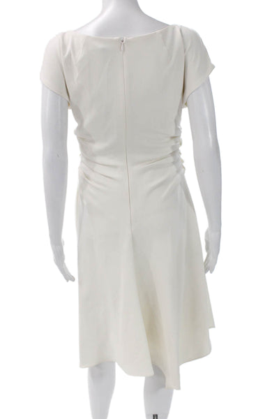 Halston Womens Sheath Dress White Boat Neck Short Sleeve Knee Length Size 4