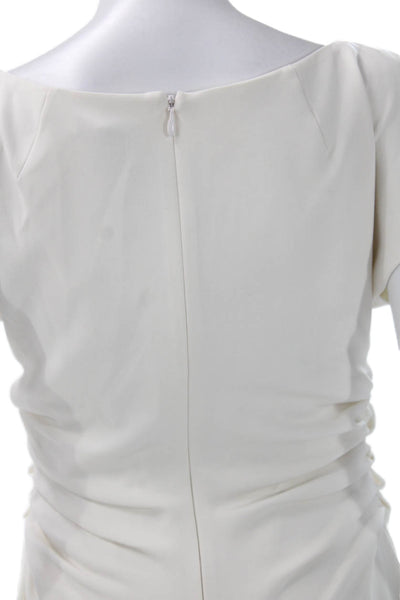 Halston Womens Sheath Dress White Boat Neck Short Sleeve Knee Length Size 4