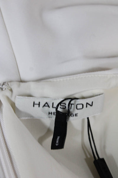 Halston Womens Sheath Dress White Boat Neck Short Sleeve Knee Length Size 4