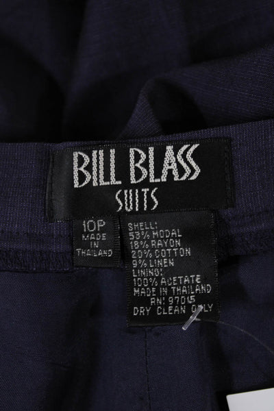 Bill Blass Womens Dress Pants Blue Solid Modal Button Size 10P