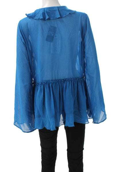 INC International Concepts Women Tunic Blouse V-Neck Long Sleeve Blue Size M