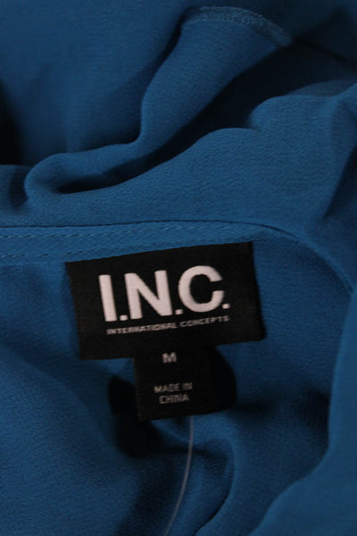 INC International Concepts Women Tunic Blouse V-Neck Long Sleeve Blue Size M