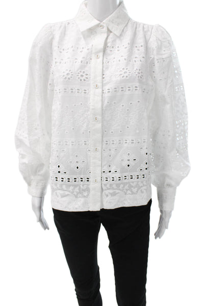 INC International Concepts Women White Floral Cotton Blouse Long Sleeve Size S