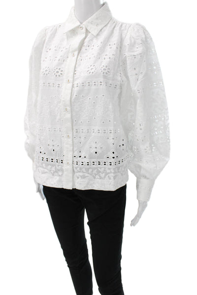 INC International Concepts Women White Floral Cotton Blouse Long Sleeve Size S