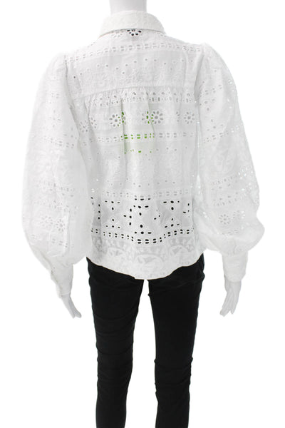 INC International Concepts Women White Floral Cotton Blouse Long Sleeve Size S