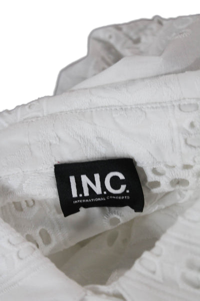 INC International Concepts Women White Floral Cotton Blouse Long Sleeve Size S