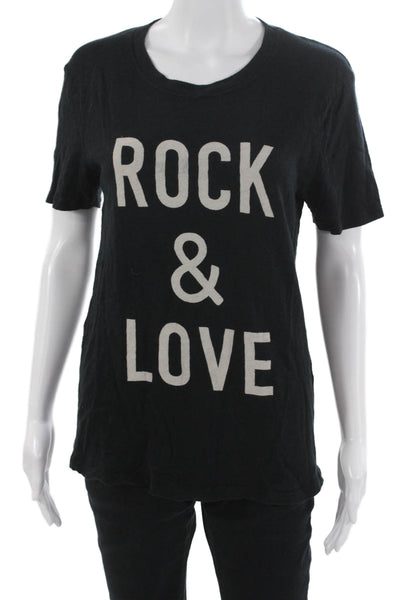 Elan Women Black Basic Crew Neck Short Sleeve T-Shirt 100% Cotton Rock Size M
