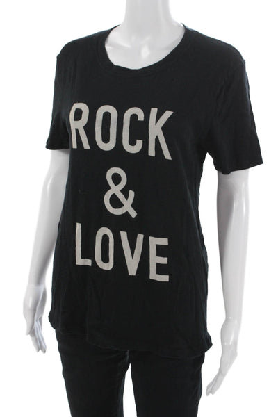 Elan Women Black Basic Crew Neck Short Sleeve T-Shirt 100% Cotton Rock Size M