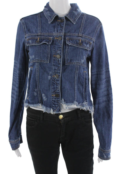Hidden Womens Basic Jacket Blue Button Long Sleeve 73% Cotton Size M