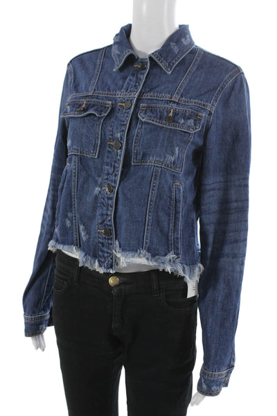 Hidden Womens Basic Jacket Blue Button Long Sleeve 73% Cotton Size M