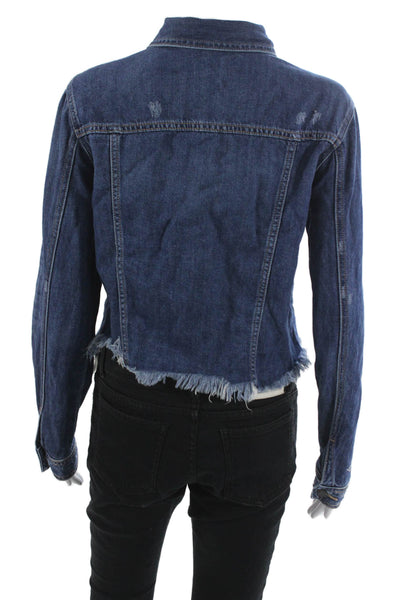 Hidden Womens Basic Jacket Blue Button Long Sleeve 73% Cotton Size M
