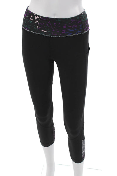 Lululemon Women Black Geometric Nylon Capri Leggings Size 6