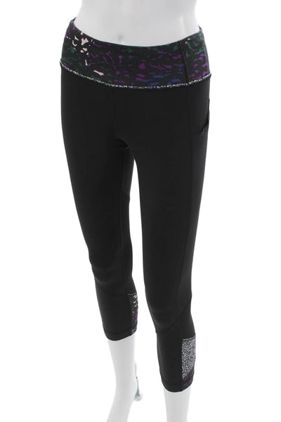 Lululemon Women Black Geometric Nylon Capri Leggings Size 6