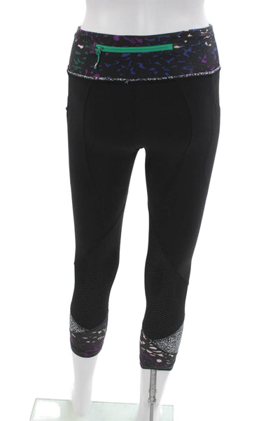 Lululemon Women Black Geometric Nylon Capri Leggings Size 6