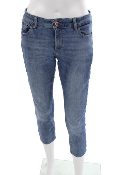 DL 1961 Women Cropped Mid-Rise Blue Cotton Blend Jeans 22in Inseam Size 28
