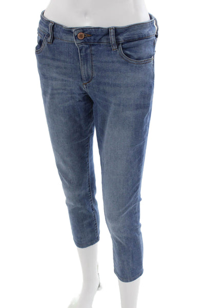 DL 1961 Women Cropped Mid-Rise Blue Cotton Blend Jeans 22in Inseam Size 28