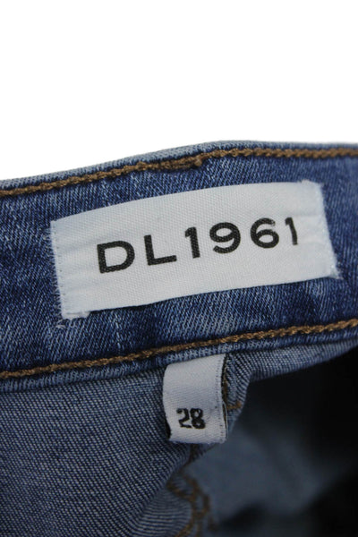 DL 1961 Women Cropped Mid-Rise Blue Cotton Blend Jeans 22in Inseam Size 28